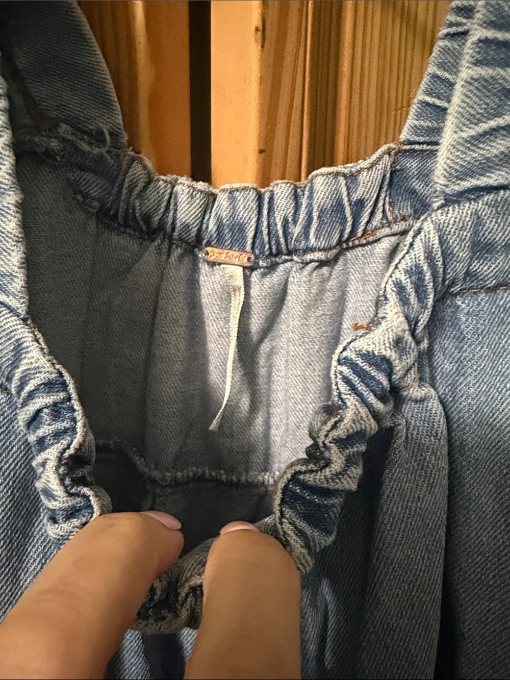 Free People 100% Cotton Blue Lou Jean Babydoll Dress Pockets Balloon Sleeve Sm